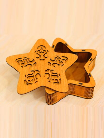 Star Shape Wooden Storage Box with Lid Decorative Organizer Jewelry Gift Home Decor Stylish