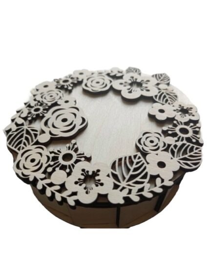 Round Floral Wooden Storage Box with Lid Decorative Organizer Jewelry Gift Home Decor Elegant