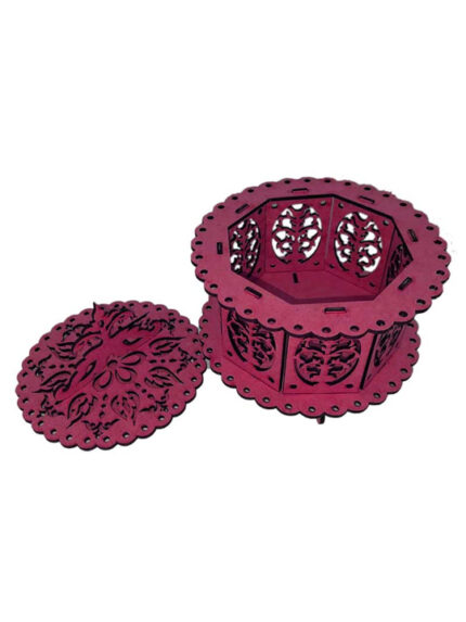 Round Decorative Wooden Storage Box with Lid Laser Cut Organizer Jewelry Gift Home Decor