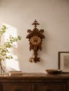 Vintage Gothic Fretwork Wooden Wall Clock with Pendulum Decorative Antique Style Timepiece